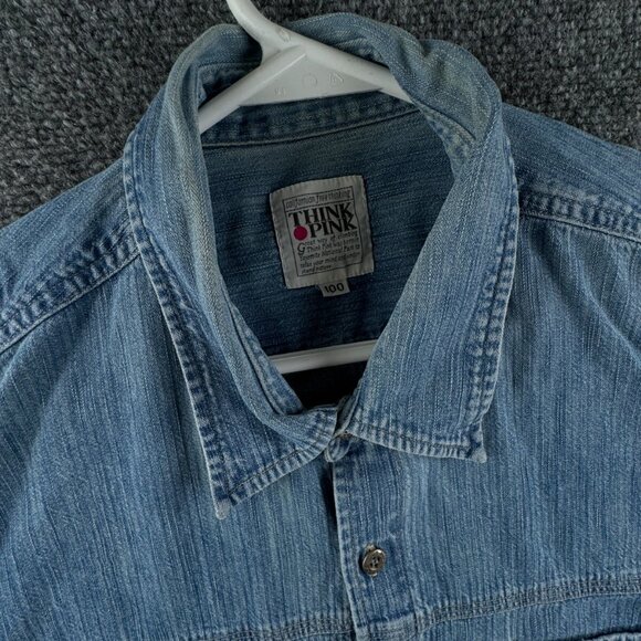 Think Pink Denim Men Long Sleeve Button Up Shirt Blue Size 100 (~XL) Pockets - Picture 7 of 13